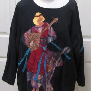 Alfredo's Wife black blouse with fancy appliques